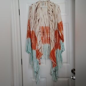 Munroe And Main Womens Size M Open Front Waterfall Duster/ Kimono rust Turquoise